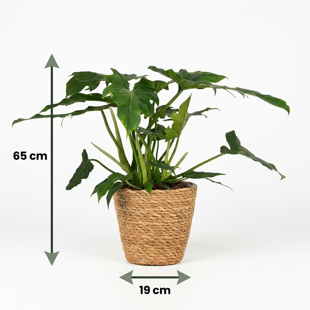 Green boutiQ - Zimmerpflanze - Philodendron - Philodendron Lacerum - Grün - Pflegeleicht - 1 Pflanze - mit Korb - Topf 19cm - Höhe 65cm