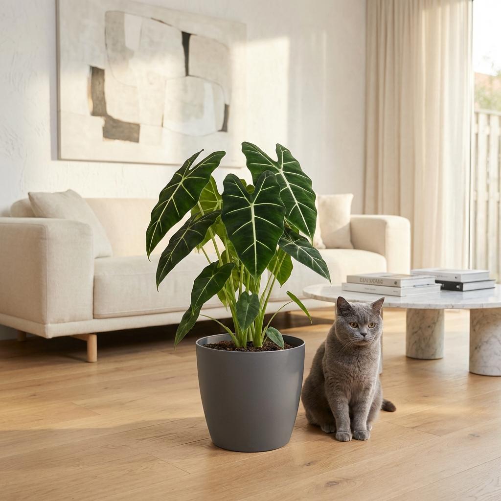 Green boutiQ - Zimmerpflanze - Elefantenohr - Alocasia Frydek - Grün - Pflegeleicht - 1 Pflanze - Topf 19cm - Höhe 60cm