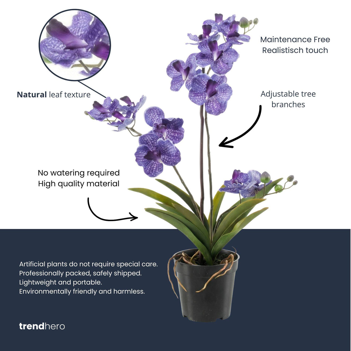Künstliche Vanda Orchidee violett H60cm inkl. Topf