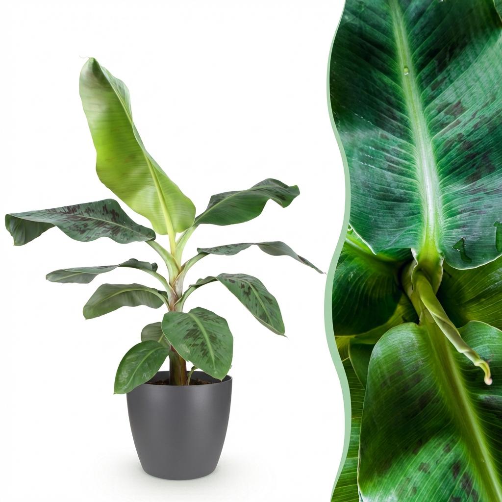 Green BoutiQ - Zimmerpflanzen - Musa acuminata Dwarf Cavendish - Bananenpflanze - Pflegeleicht - Grün - 1 Pflanze - mit Übertopf Grau - Topf 21cm - Höhe 70-75cm