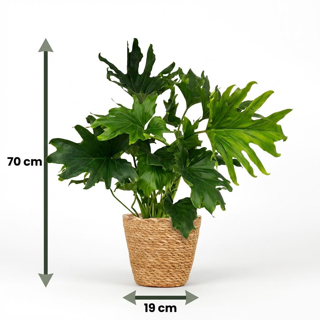 Green boutiQ - Zimmerpflanze - Philodendron - Philodendron Lickety Split - Grün - Pflegeleicht - 1 Pflanze - mit Korb - Topf 19cm - Höhe 70cm