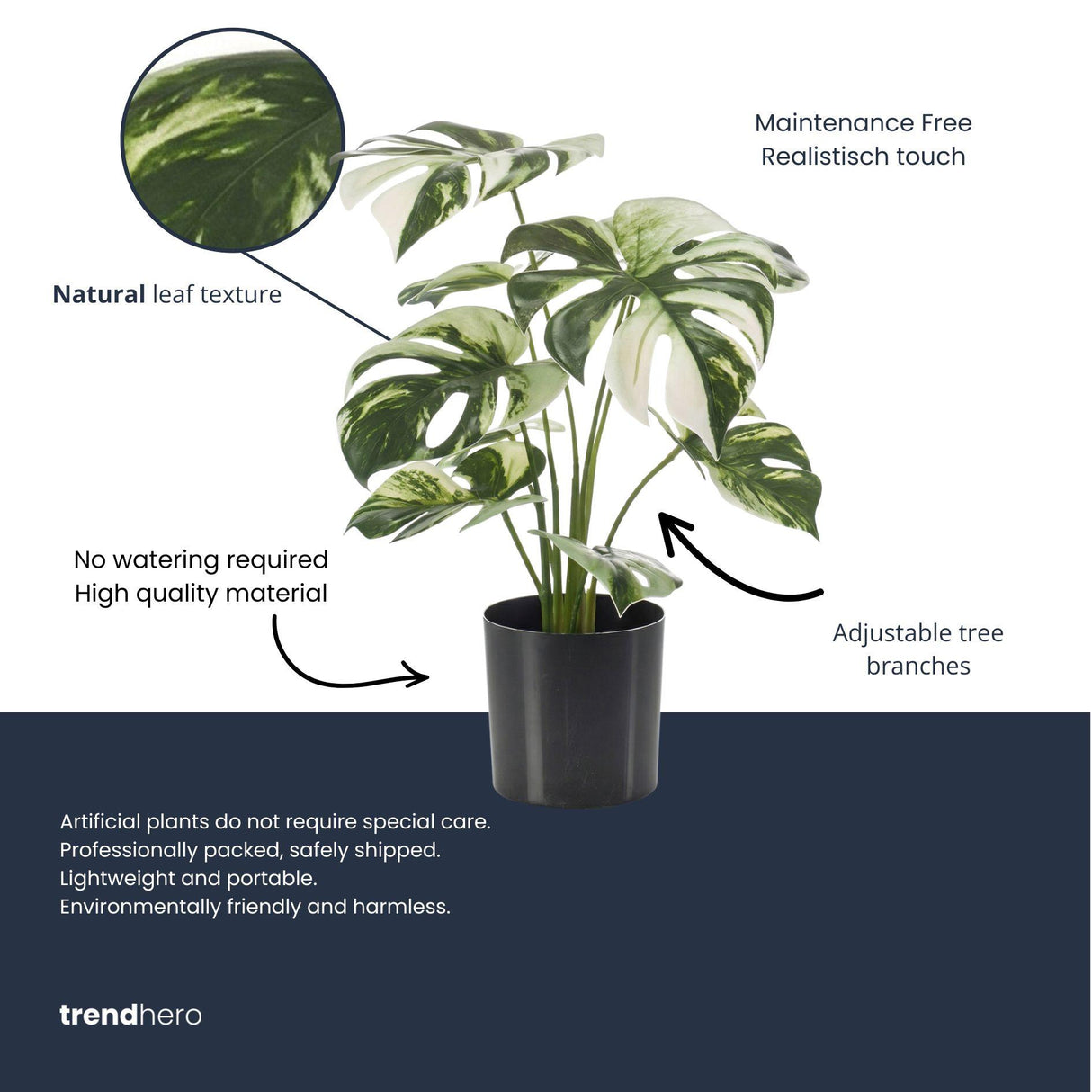 Monstera Variegata Kunstpflanze H40cm inkl. Topf