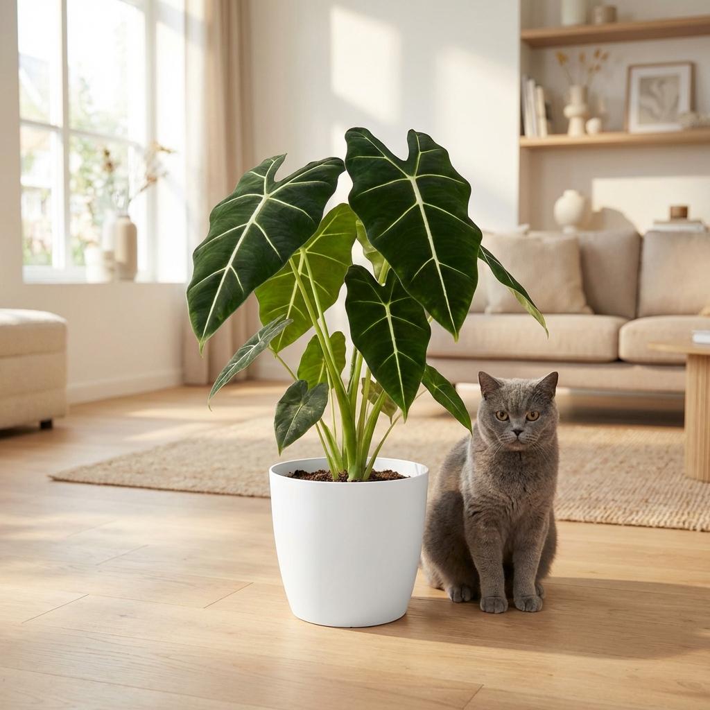 Green boutiQ - Zimmerpflanze - Elefantenohr - Alocasia Frydek - Grün - Pflegeleicht - 1 Pflanze - Topf 19cm - Höhe 60cm