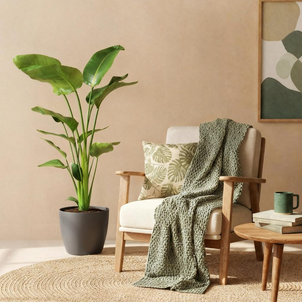Green BoutiQ - Zimmerpflanzen - Strelitzia Nicolai - Paradiesvogelblume - Pflegeleicht - Grün - 1 Pflanze - mit Topf Grau - Topf 21cm - Höhe 110-120cm