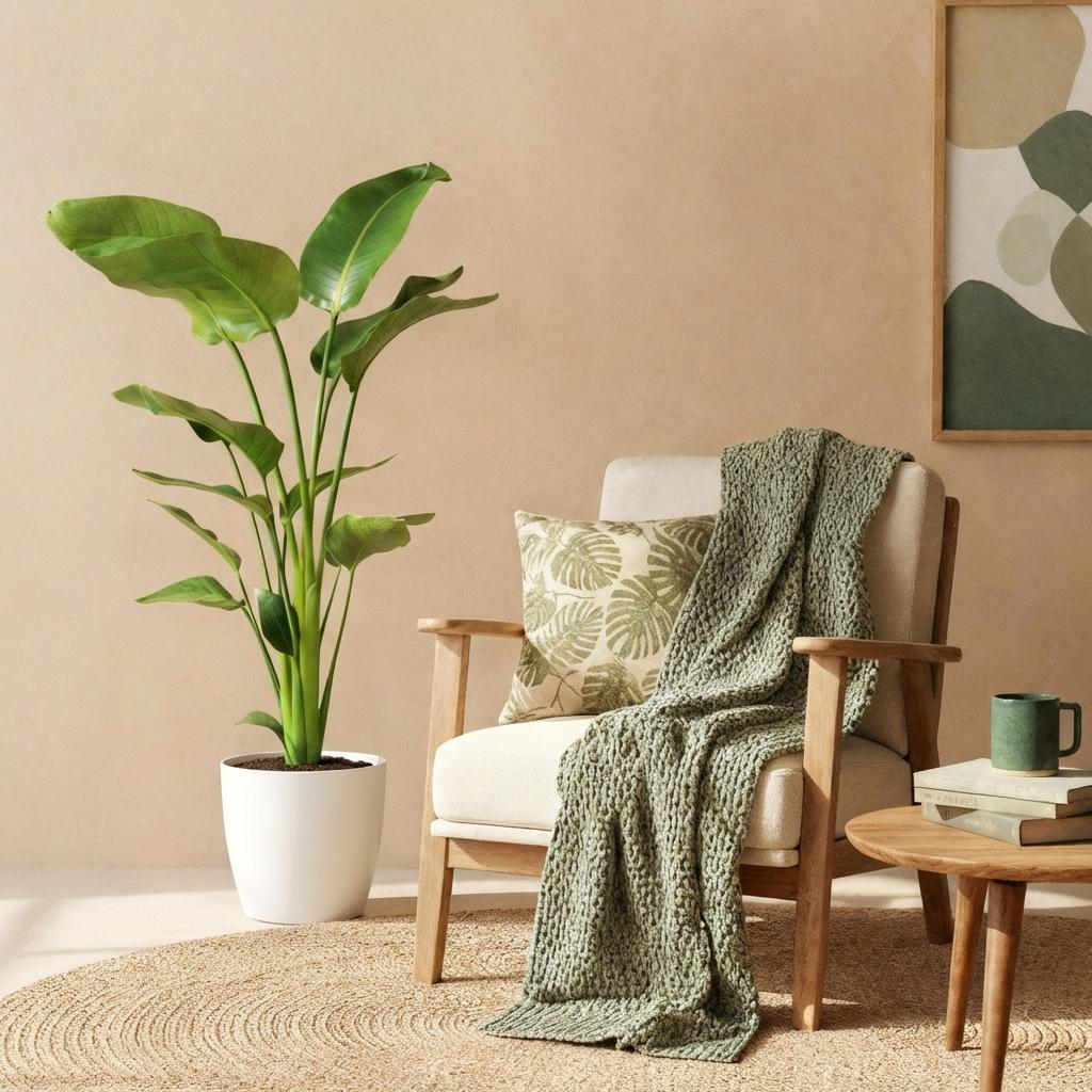 Green BoutiQ - Zimmerpflanzen - Strelitzia Nicolai - Paradiesvogelblume - Pflegeleicht - Grün - 1 Pflanze - mit Topf Grau - Topf 21cm - Höhe 110-120cm