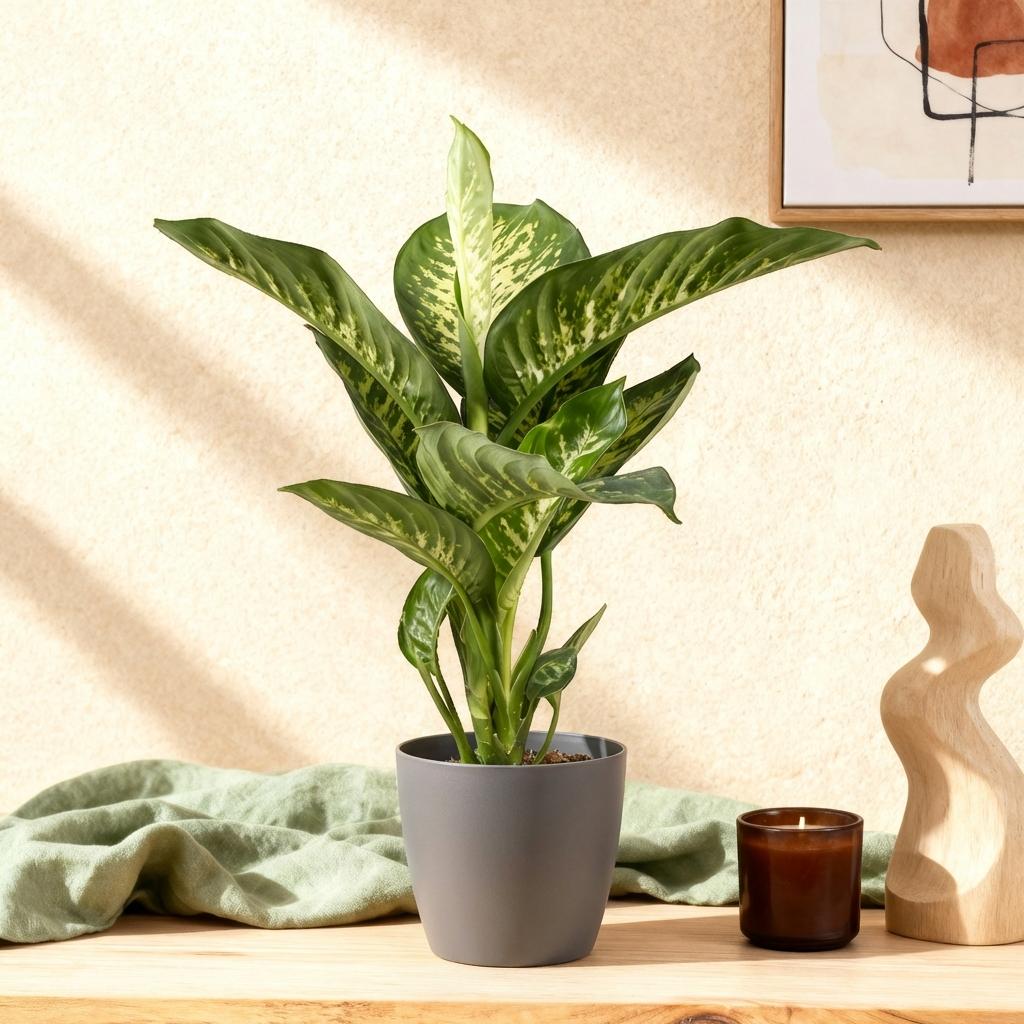 Green BoutiQ - Zimmerpflanzen - Dieffenbachia Tropic Snow - Dieffenbachia - Pflegeleicht - Grün - 1 Pflanze - mit Topf Grau - Topf 21cm - Höhe 90-100cm