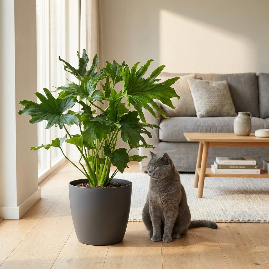 Green boutiQ - Zimmerpflanze - Philodendron - Philodendron Lickety Split - Grün - Pflegeleicht - 1 Pflanze - mit Korb - Topf 19cm - Höhe 70cm