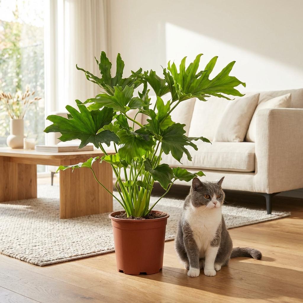 Green boutiQ - Zimmerpflanze - Philodendron - Philodendron Lickety Split - Grün - Pflegeleicht - 1 Pflanze - mit Korb - Topf 19cm - Höhe 70cm