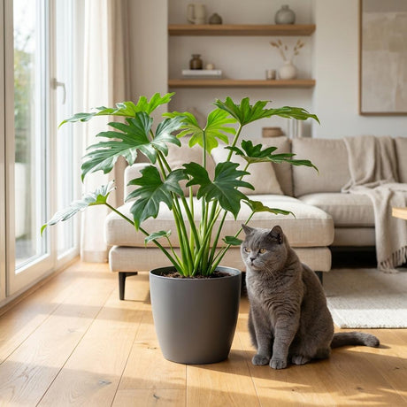 Green boutiQ - Zimmerpflanze - Philodendron - Philodendron Lacerum - Grün - Pflegeleicht - 1 Pflanze - mit Korb - Topf 19cm - Höhe 65cm
