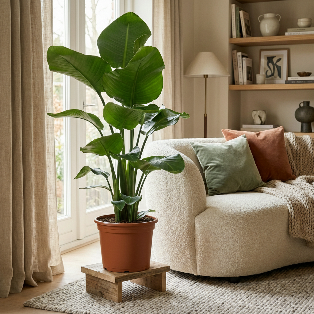 Green boutiQ - Zimmerpflanze - Paradiesvogelblume - Strelitzia Nicolai - Grün - Pflegeleicht - 1 Pflanze - Topf 19cm - Höhe 80 - 90cm
