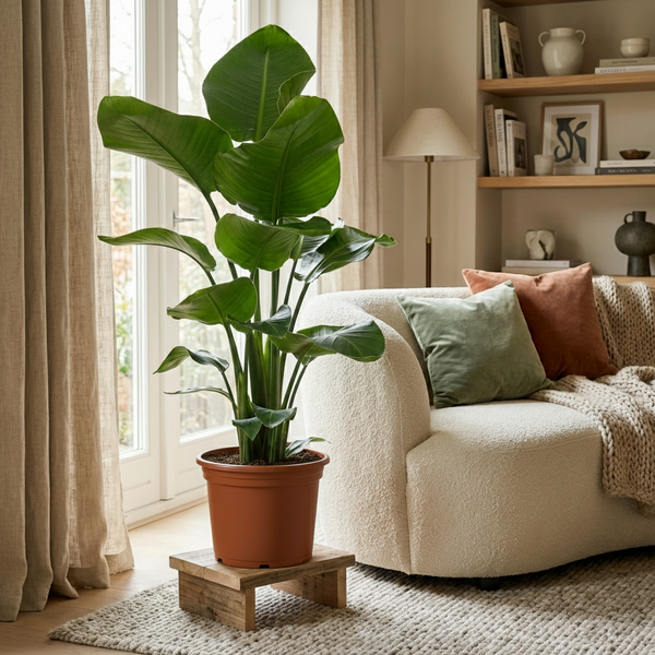 Green boutiQ - Zimmerpflanze - Paradiesvogelblume - Strelitzia Nicolai - Grün - Pflegeleicht - 1 Pflanze - Topf 19cm - Höhe 80 - 90cm