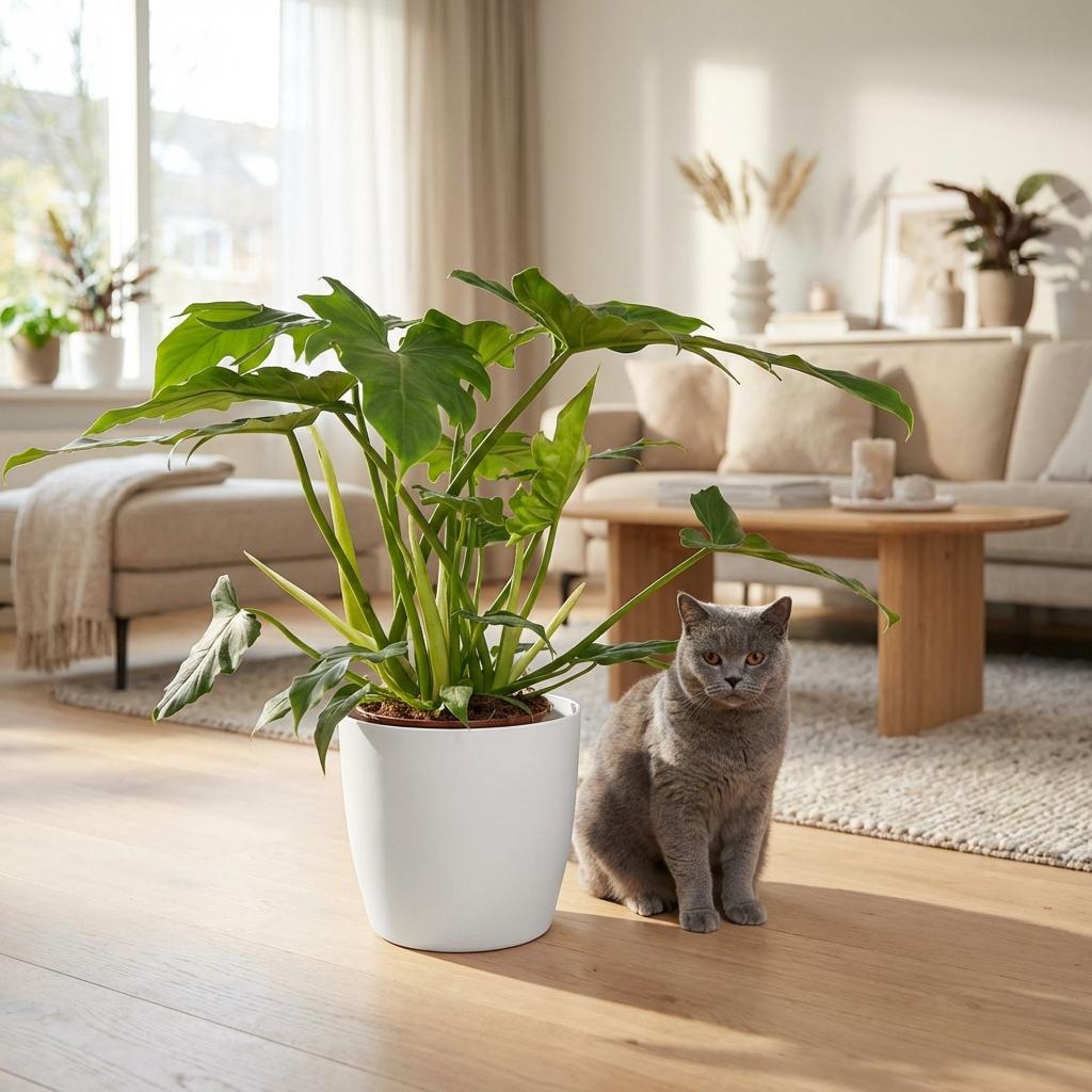 Green boutiQ - Zimmerpflanze - Philodendron - Philodendron Lacerum - Grün - Pflegeleicht - 1 Pflanze - mit Korb - Topf 19cm - Höhe 65cm